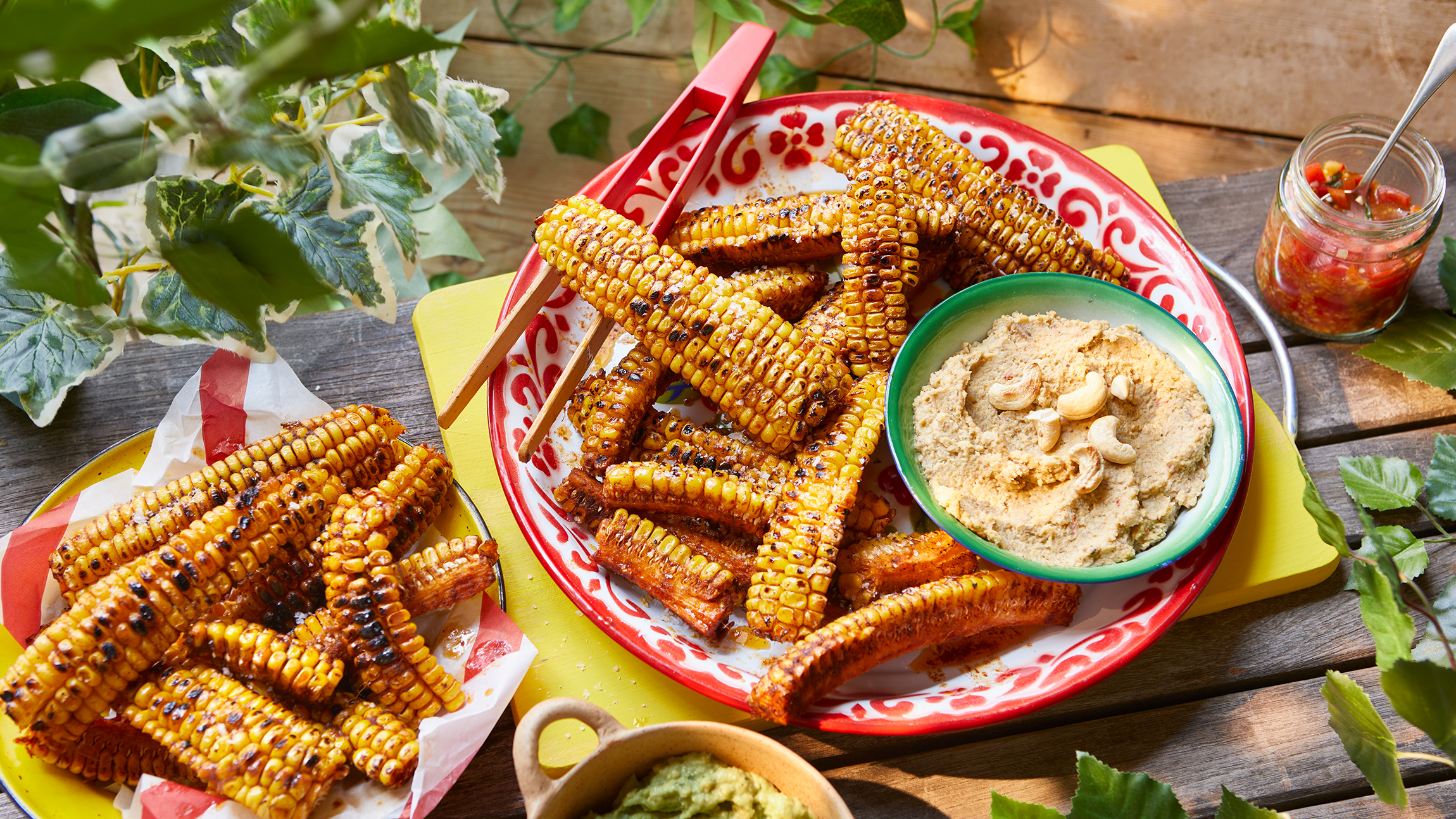 Barbecued sweetcorn ribs with plantain hummus-image