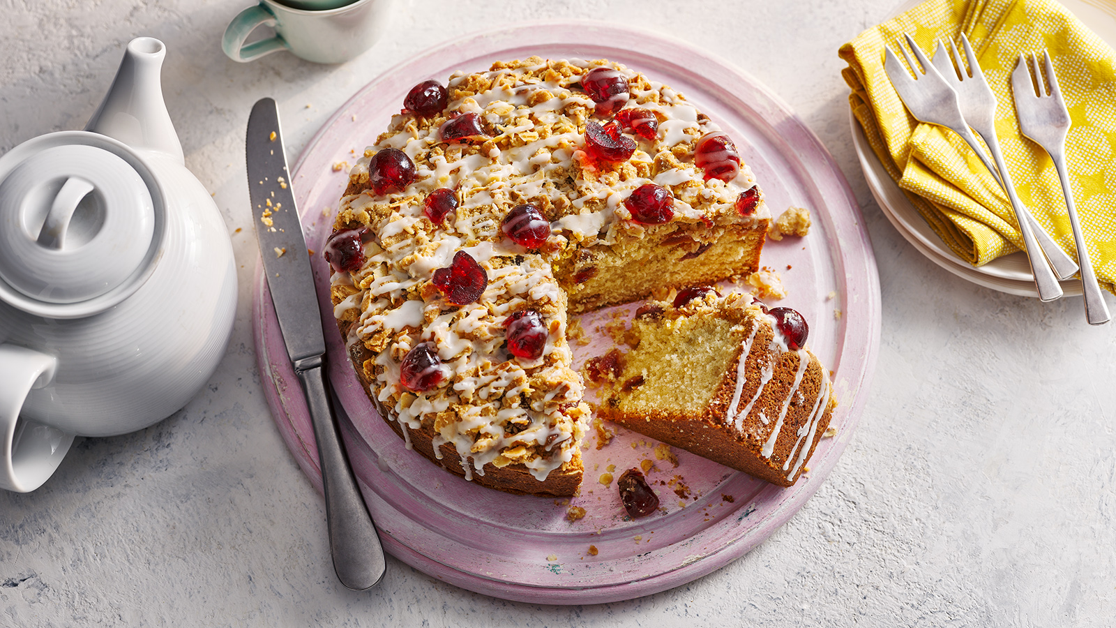 Cherry, custard & almond sponge cake recipe | BBC Good Food