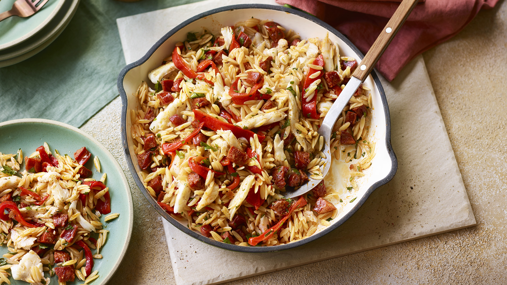 Cod and chorizo orzo image