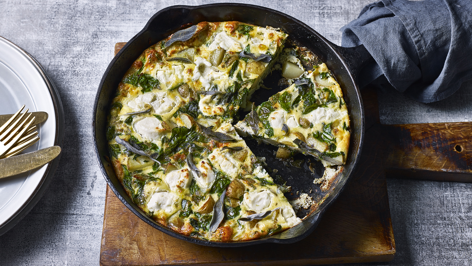 New Potato Spinach And Goats Cheese Frittata Recipe Bbc Food