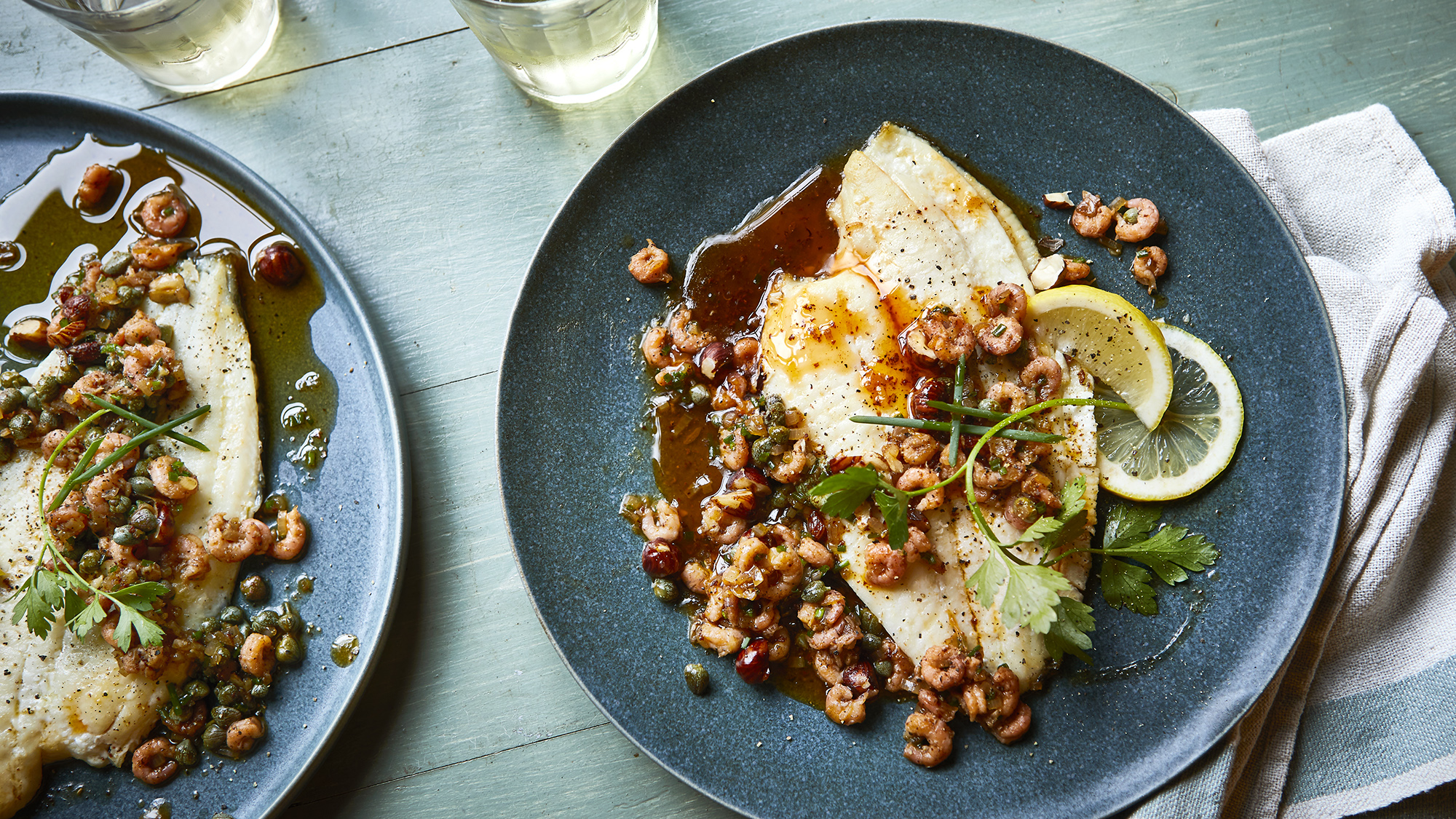 Lemon sole with spiced brown butter shrimps recipe - BBC Food