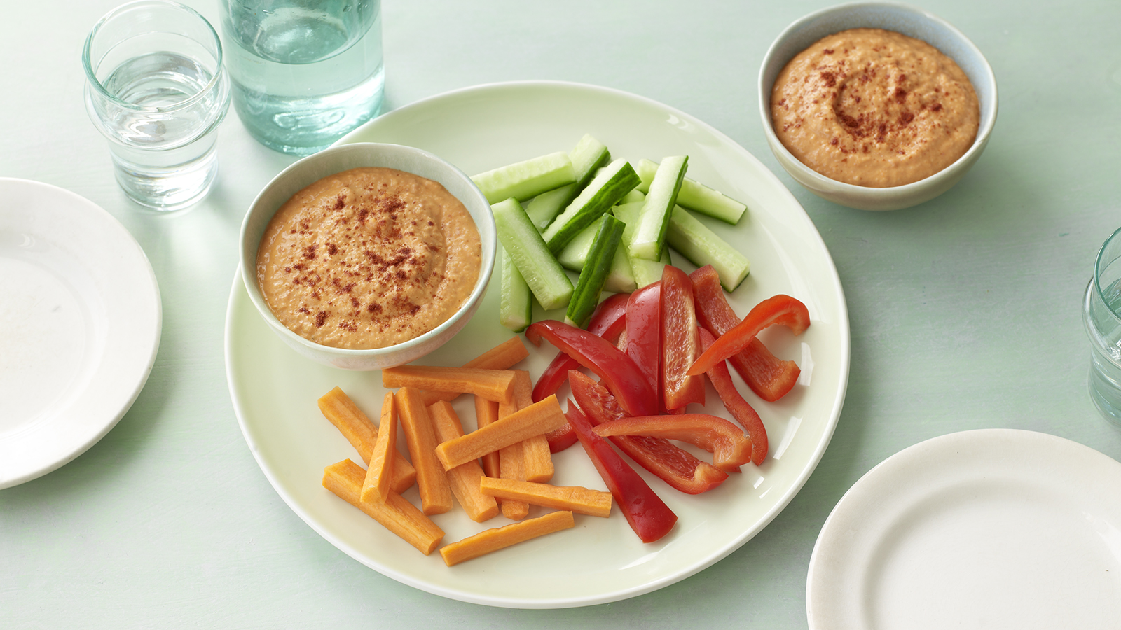 Lighter hummus with vegetable sticks recipe - BBC Food