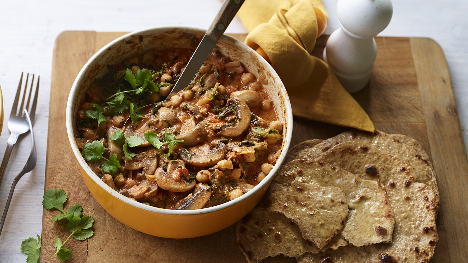 Mushroom, chickpea and spinach curry image