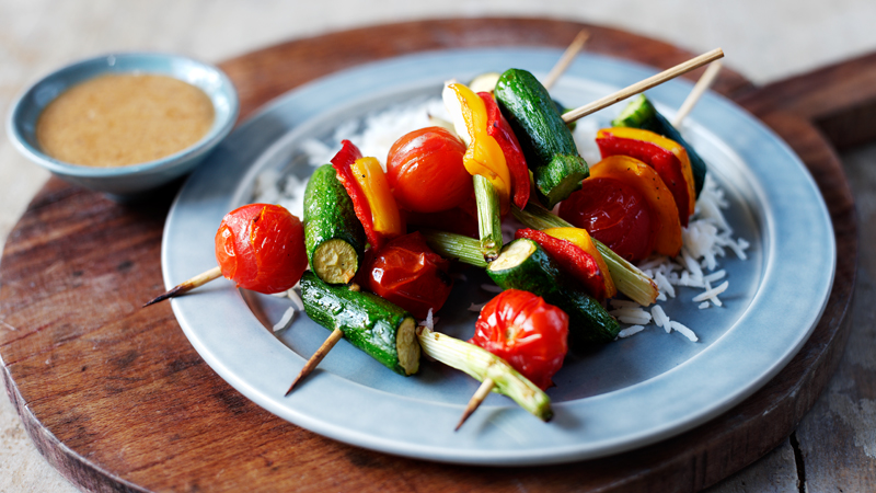 Vegetable kebabs with peanut dressing-image