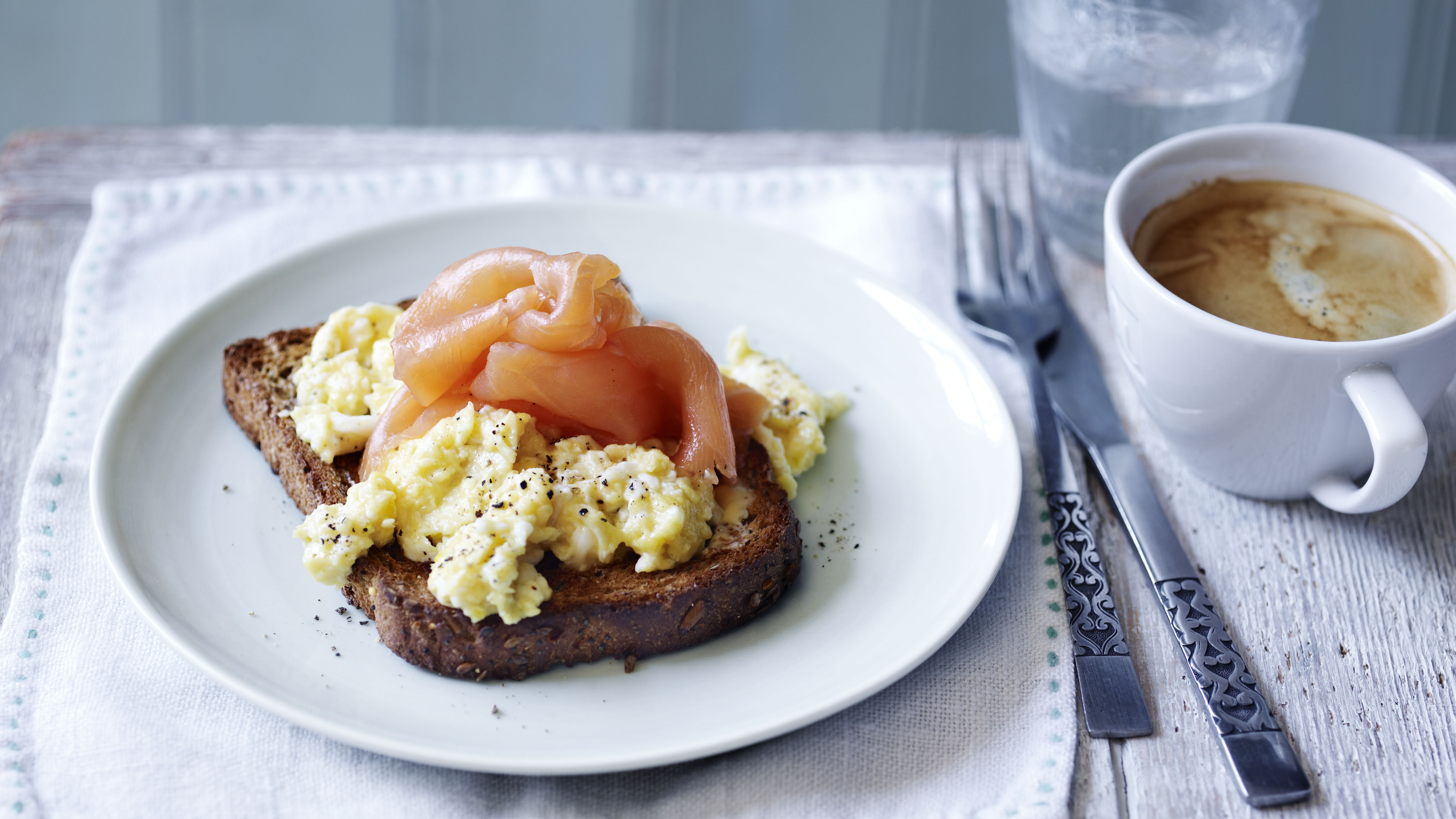 Scrambled Egg And Toast With Smoked Salmon Recipe c Food