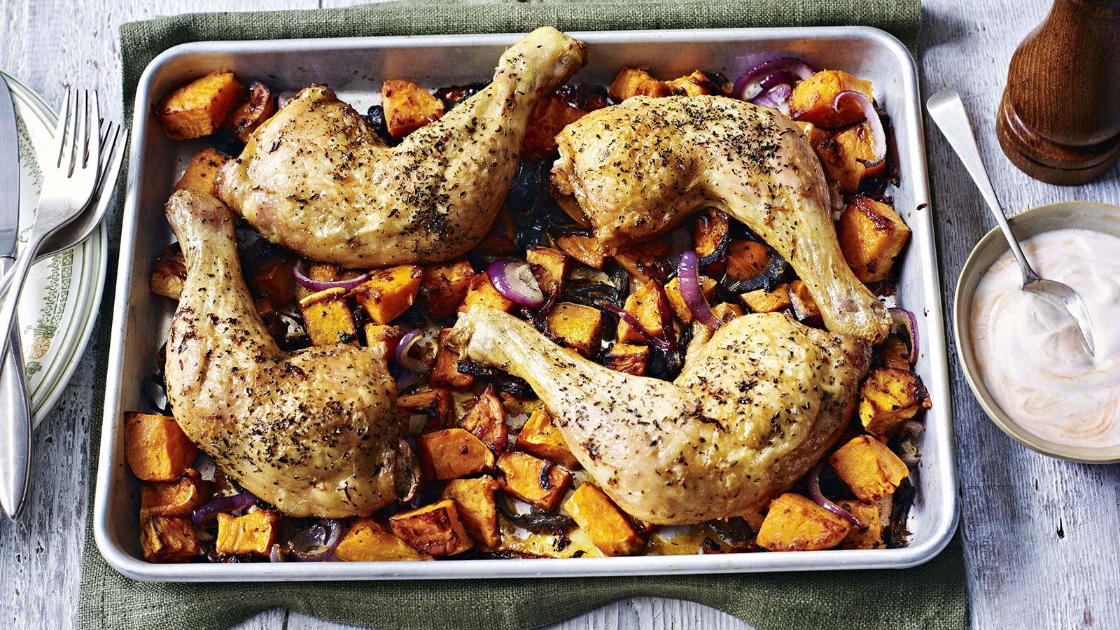 Simple Roast Chicken With Sweet Potato And Spicy Yoghurt