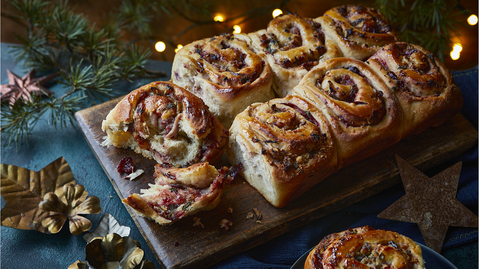 Turkey, stuffing and cranberry Chelsea buns-image